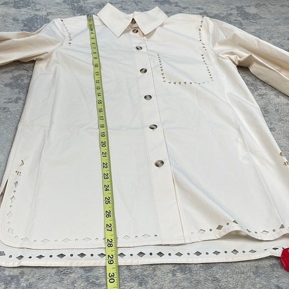 NWT Nanushka Heavy Poplin Laser Cut Shirt Button Front Cream Western Sz S - Picture 9 of 16